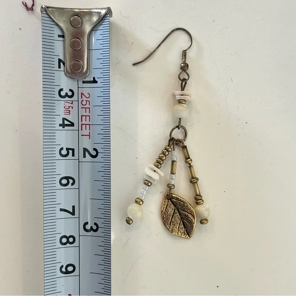 Gold Tone Leaf Dangle Earrings